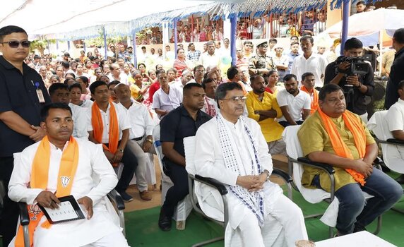 Tripura CM Dr Manik Saha listens to PM Narendra Modi
